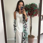 Beyaz Renkli Desenli Kimono