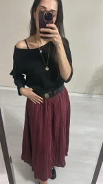 Bordo kırışık  etek - Görsel 2