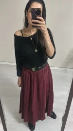 Bordo kırışık  etek - Görsel 3