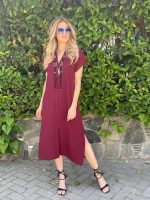 Kısa Kollu Bordo Elbise - Görsel 2
