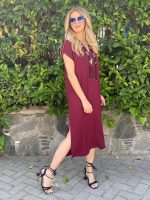 Kısa Kollu Bordo Elbise