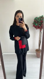 Kırmzı/Siyah Detaylı Sweat