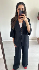 Siyah  Kimono Ceketli Takım