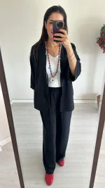 Siyah  Kimono Ceketli Takım - Görsel 2
