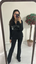 Siyah Pul Detaylı Sweat