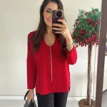 Kırmızı  Yaka Detaylı Tunik