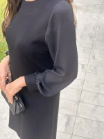 Şifon Kol Detaylı Siyah Elbise - Görsel 3
