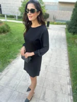 Şifon Kol Detaylı Siyah Elbise - Görsel 2
