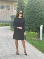 Şifon Kol Detaylı Siyah Elbise - Görsel 4