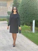 Şifon Kol Detaylı Siyah Elbise