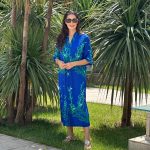 Truvakar Kollu Mavi-Yeşil Elbise
