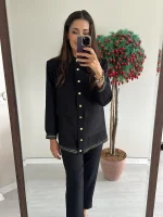 Siyah Gold Bomber Ceket