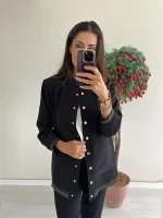 Siyah Gold Bomber Ceket - Görsel 2