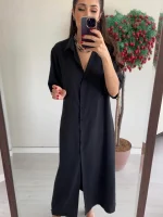 Siyah Kısakollu Gömlek Elbise