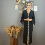 Uzun Leopar Şerit Detaylı Elbise