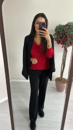 Siyah Palazzo Düz Pantalon