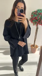 Siyah Paraşüt Detaylı Sweat - Görsel 2