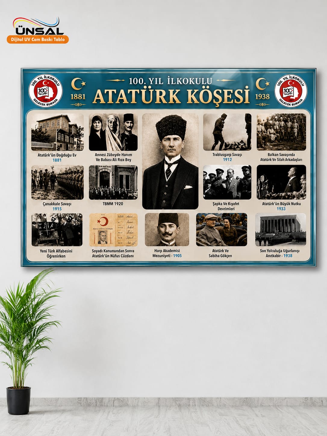 Atatürk Köşesi Cam Tablosu