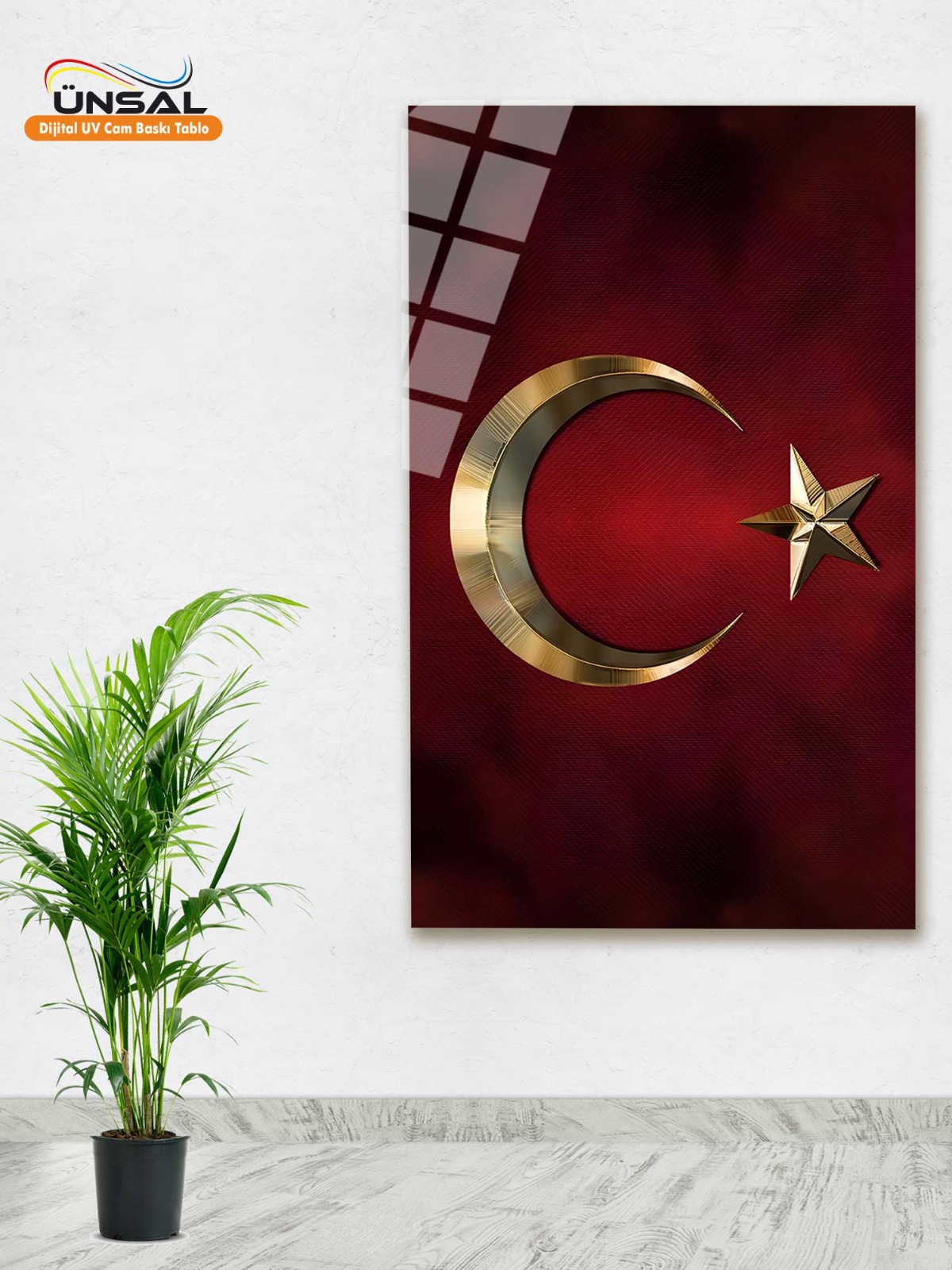 Türk Bayrağı Cam Tablosu - Dikey